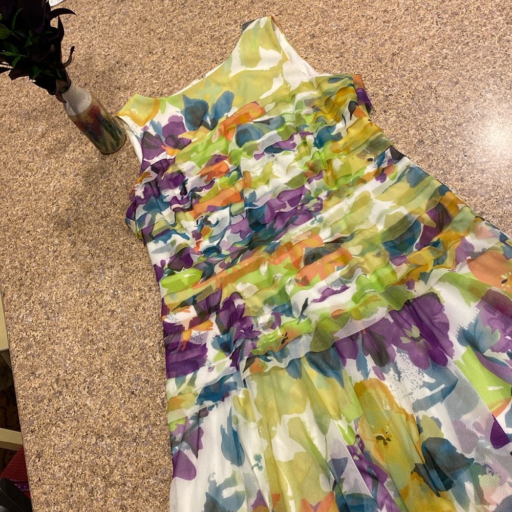 London Times Dress 10  Possibly Green Purple Blue White FLAWS MUSTY